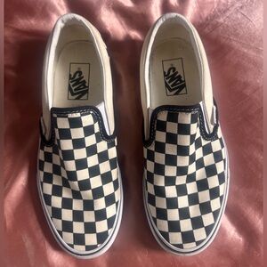 Vans Classic Checkerboard White & Black Slip-On Shoes Women’s size 8
